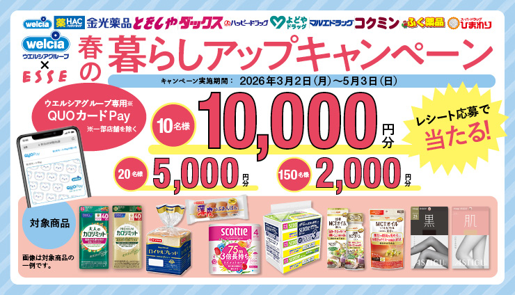 ウエルシアグループ【QUOカードPay500円分】が当たる暮らし応援キャンペーン