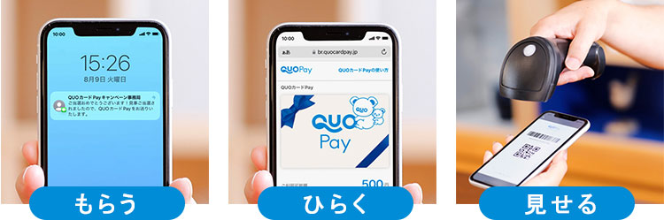 受け取ったQUOカードを、レジで会計時に提示するだけ。誰でも簡単に使えます。